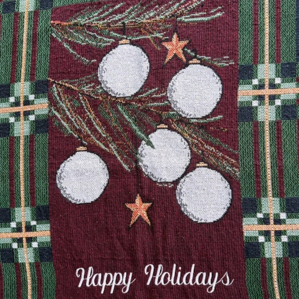 Vintage‎ Happy Holidays Woven Tapestry Throw Blanket Christmas Icons 56x68